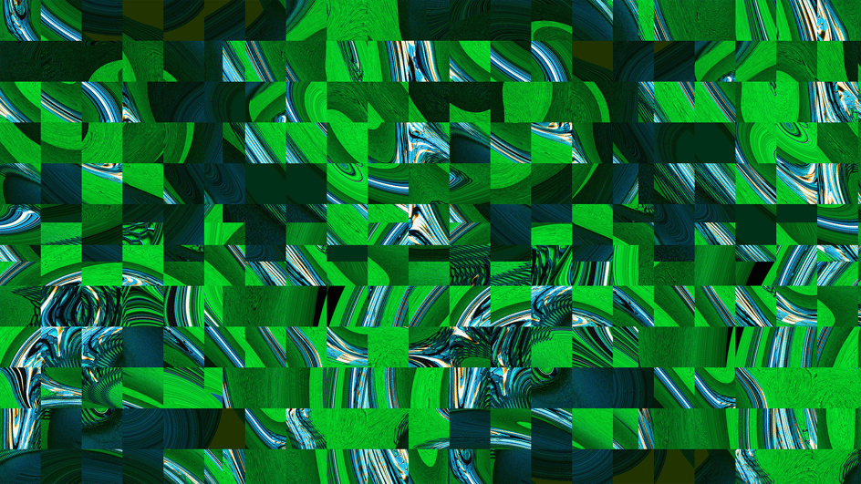  A green, abstract artwork of overlapping segments, depicts ambient green noise for sleep